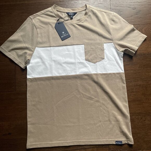 Ben Sherman Men's T-Shirt Small Sand White Crew Neck Short Sleeve New Striped - Picture 5 of 5